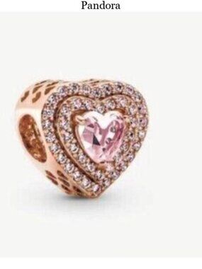 Pandora Sparkling Leveled Heart Charm Rose Gold